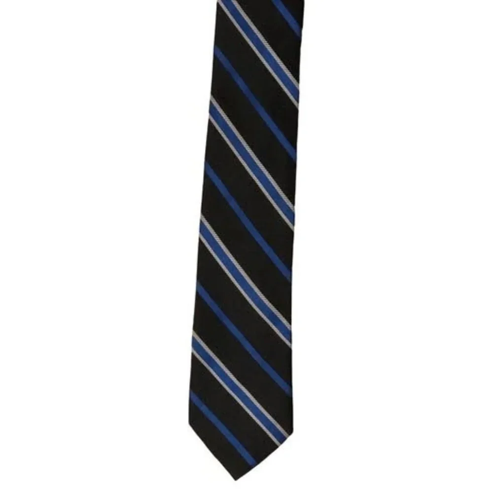 Boys Blue & Black Side Striped Clip-On Tie